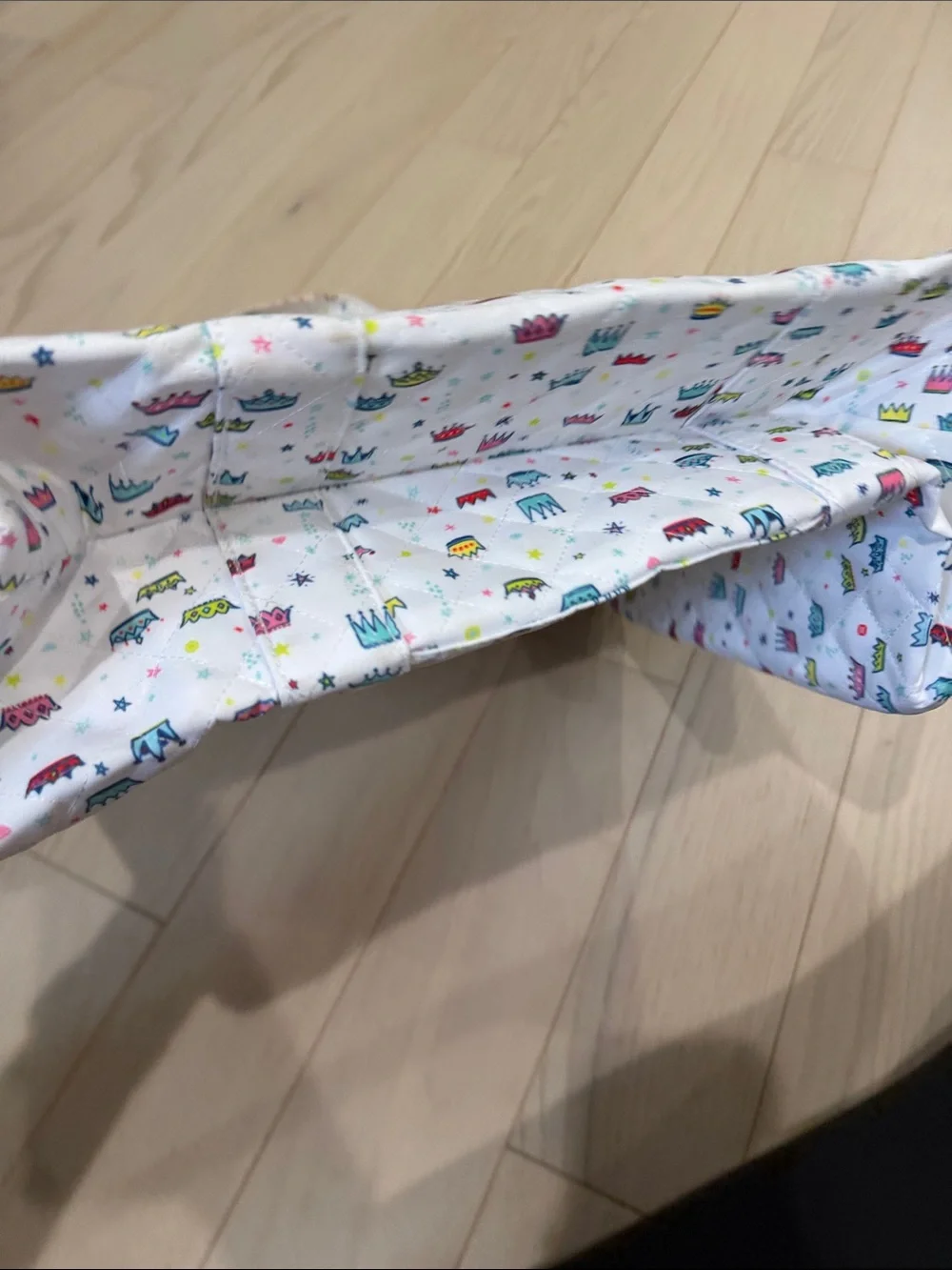 Scout White Diaper Tote with Multicolor Crown Print